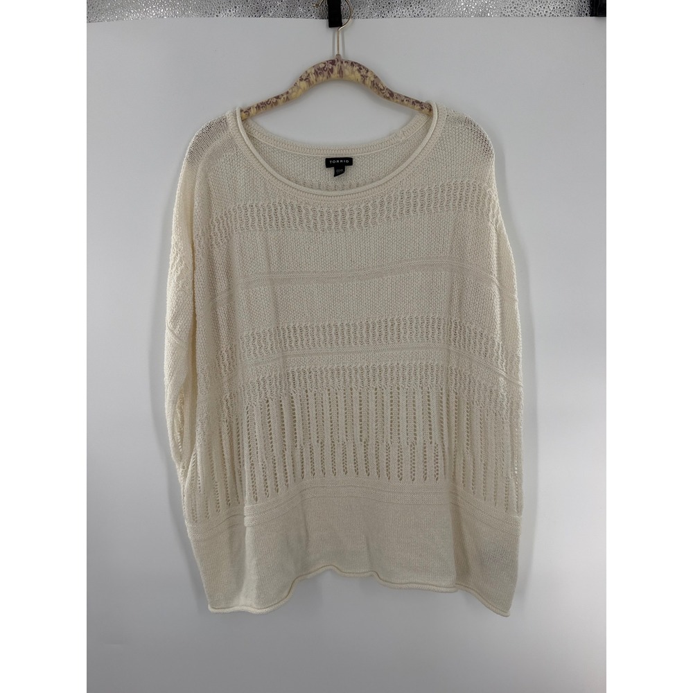 Torrid Ivory Cream Open Knit Scoop Neck Dolman Sweater Top Plus Size 00/0 00 0